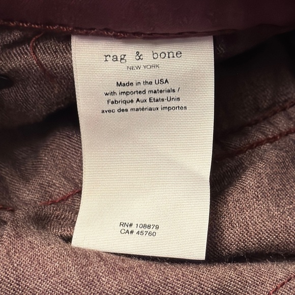 Rag & Bone High-Rise Ankle Skinny Jeans, Size 29, Color Burgundy - Picture 12 of 12